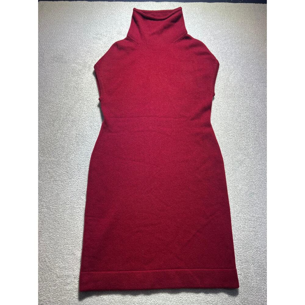 Neiman Marcus Womens Red Sleeveless Cashmere Roll Neck Mini Bodycon Dress Size L